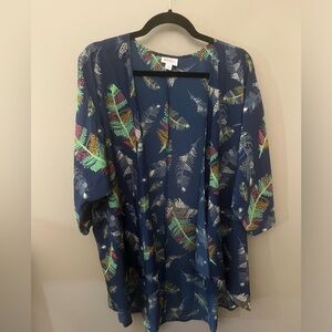 LuLaRoe Lindsay L - Dusty Blue Feather Print